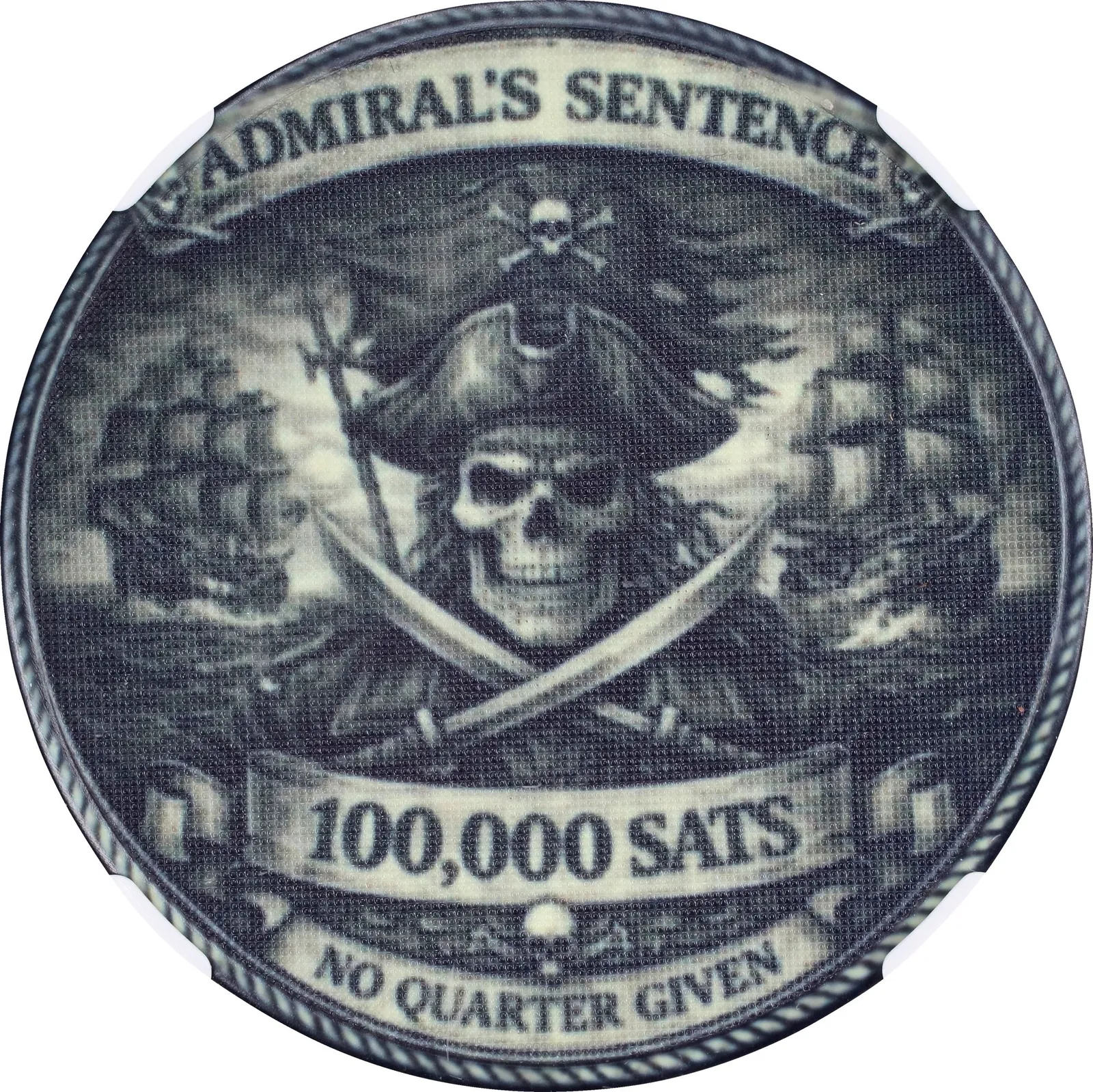 Pieces of Six Admiral’s Sentence · 0.001 BTC poker chip — Design face · lot 6023