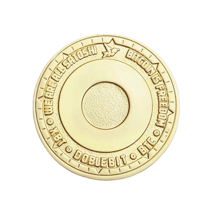 DobleBit Freedom Coin reverse with central key recess, DobleBit name and We Are All Satoshi inscription.