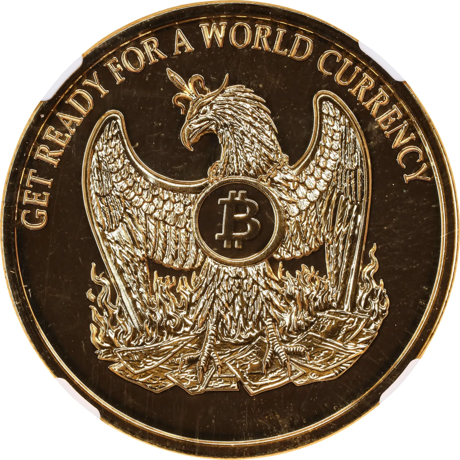 MYBITS World Currency · Gilt copper · 0.001 BTC — Design face · lot 6017