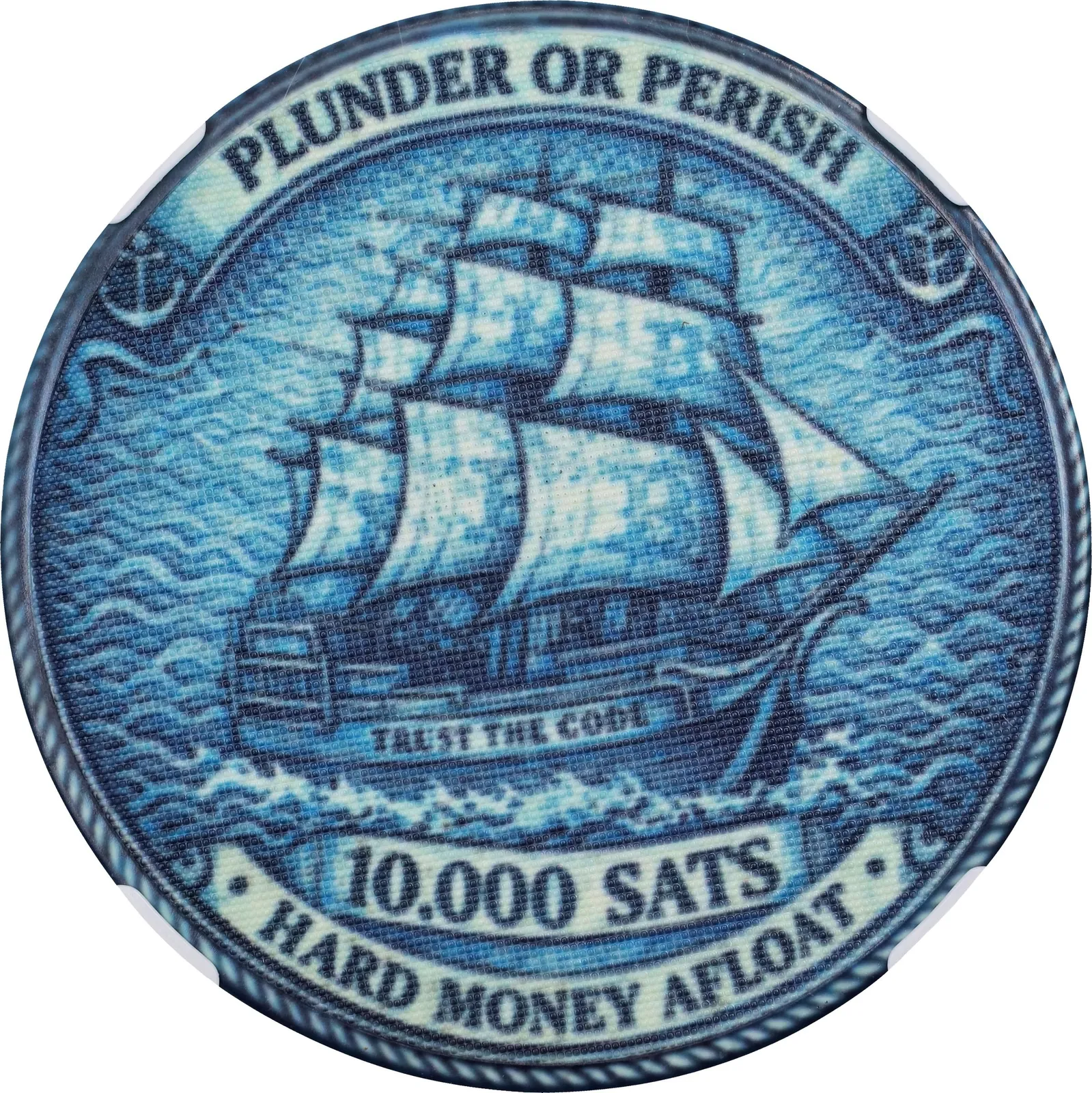 Pieces of Six Plunder or Perish · 0.0001 BTC poker chip — Design face · lot 6021