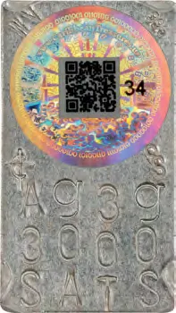 Caribbean Treasures Hand-stamped bar · 3 g silver · 30,000 satoshi — stamped face, auction specimen