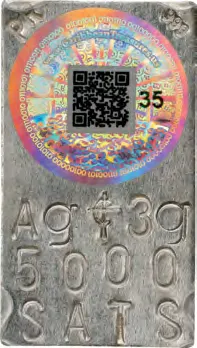 Caribbean Treasures Hand-stamped bar · 3 g silver · 50,000 satoshi — stamped face, auction specimen