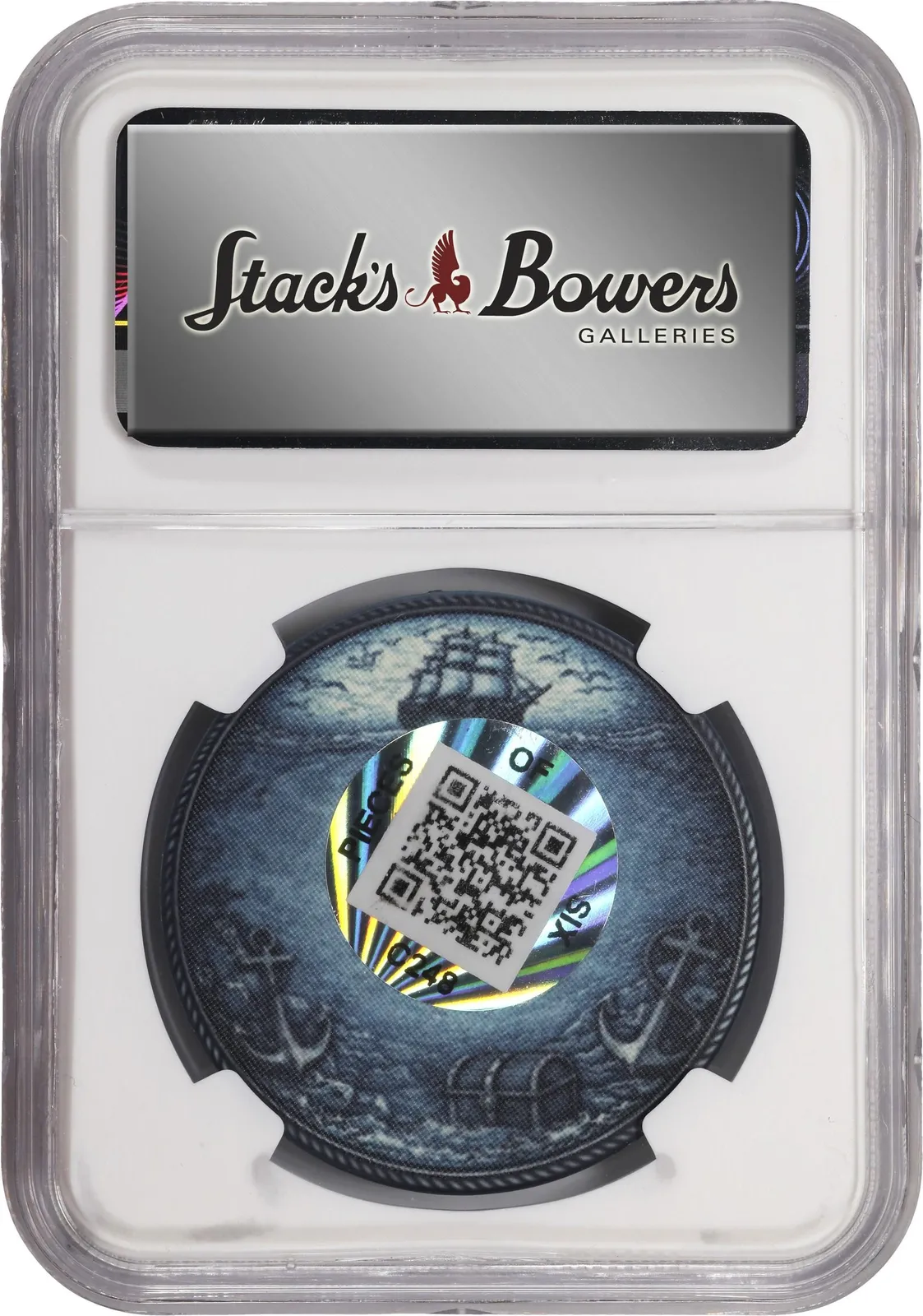 Pieces of Six Plunder or Perish · 0.0001 BTC poker chip — Holder · other face · lot 6021